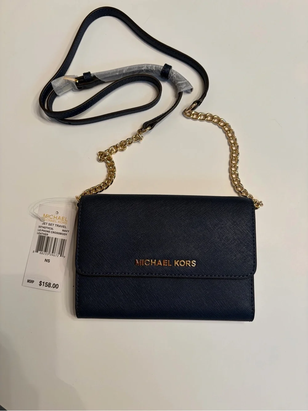 Michael Kors Navy Crossbody Leather with Gold-tone Chain